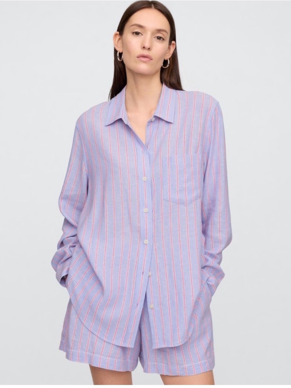 GAP Blue Pink White  Button-Down Shirt and Shorts Set with Pink Stripes Comfy
